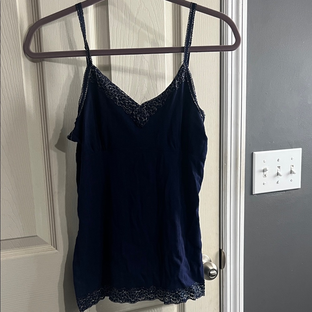 Faded Glory Dark Blue Camisole with Lace Trim
